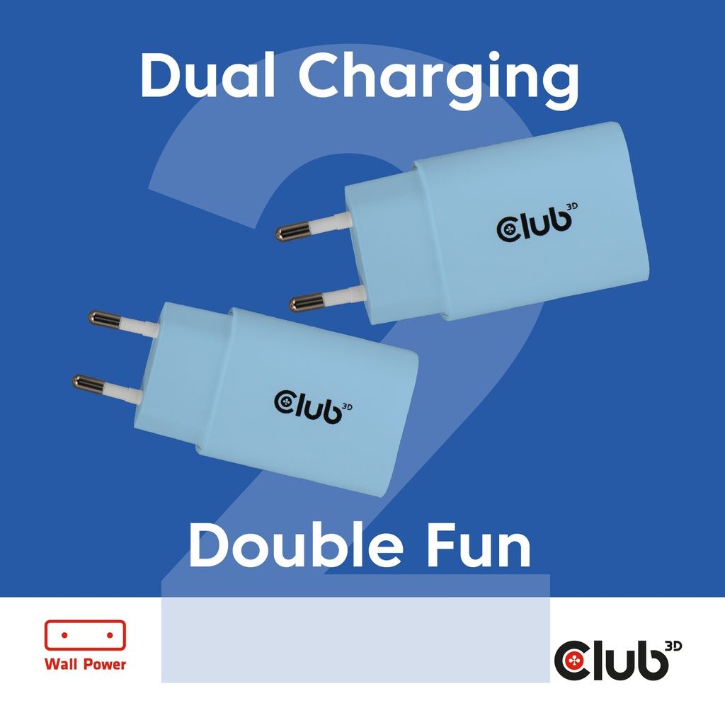 Club3D USB-C Charger 30W Blue (2-Pack)