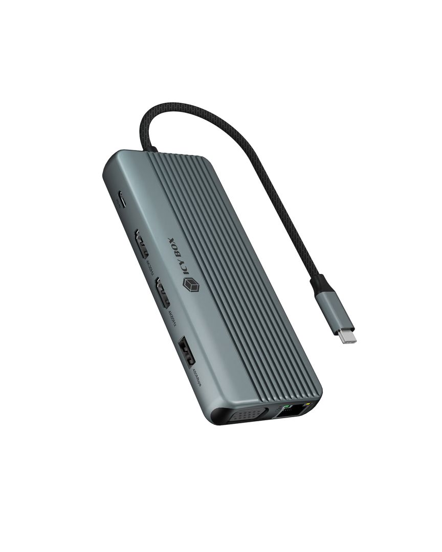 Raidsonic IcyBox IB-DK4062-CPD 12-in-1 with Triple Video Output USB3.2 Gen 1 Type-C Grey