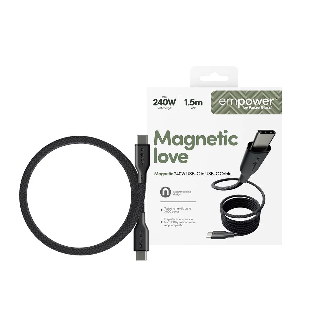 PanzerGlass Magnetic 240W USB-C to USB-C cable 1,5m Black
