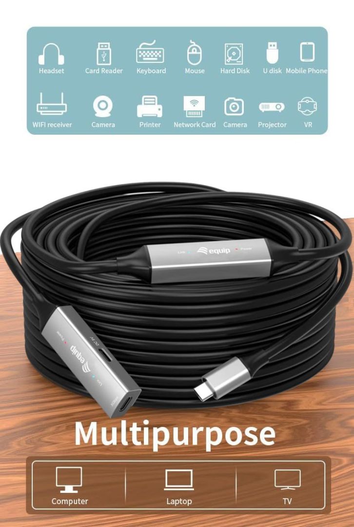 EQuip USB-C to C Active extension cable 10m Black