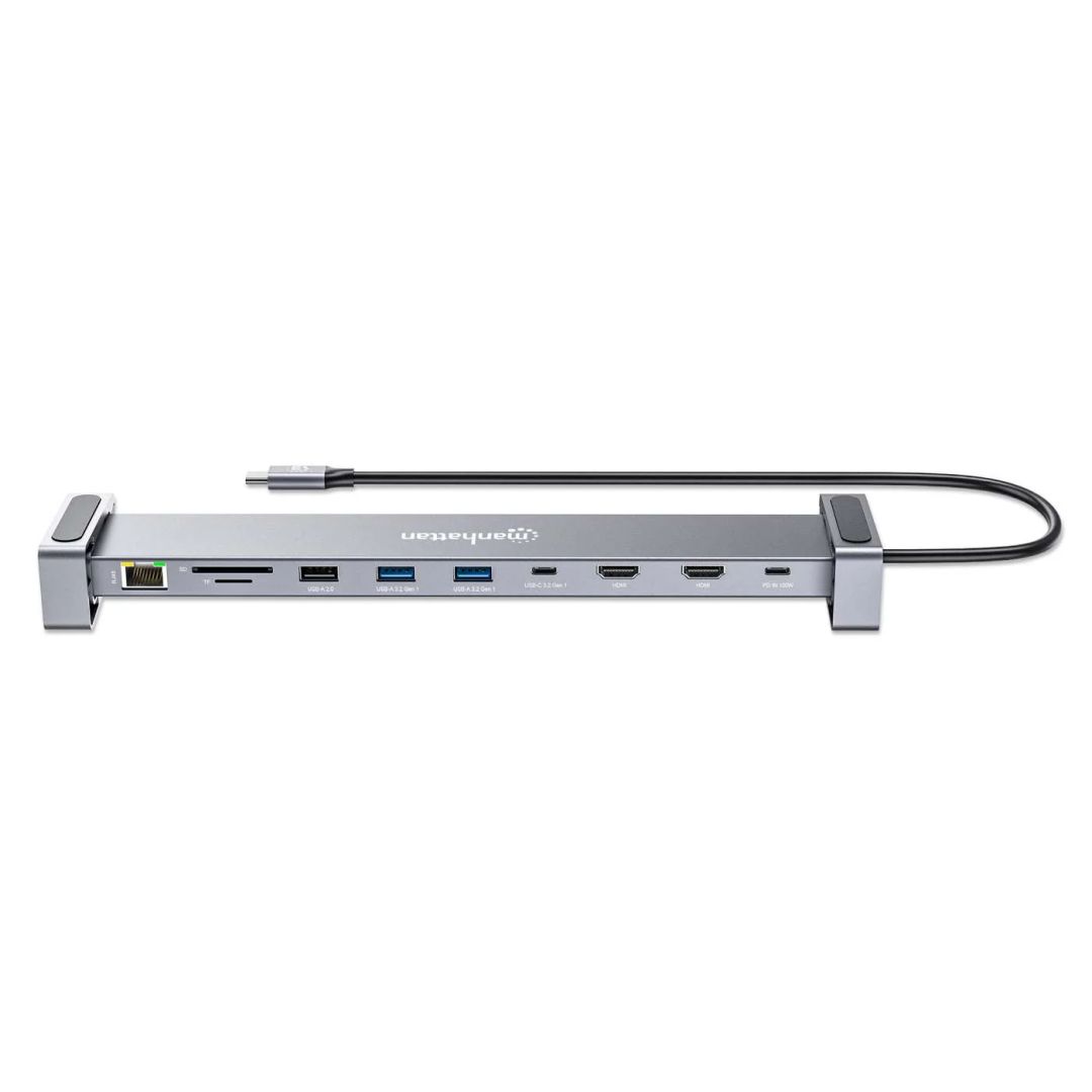 Manhattan USB-C PD 10-in-1 Dual-HDMI Monitor Docking Station Multiport Hub Silver