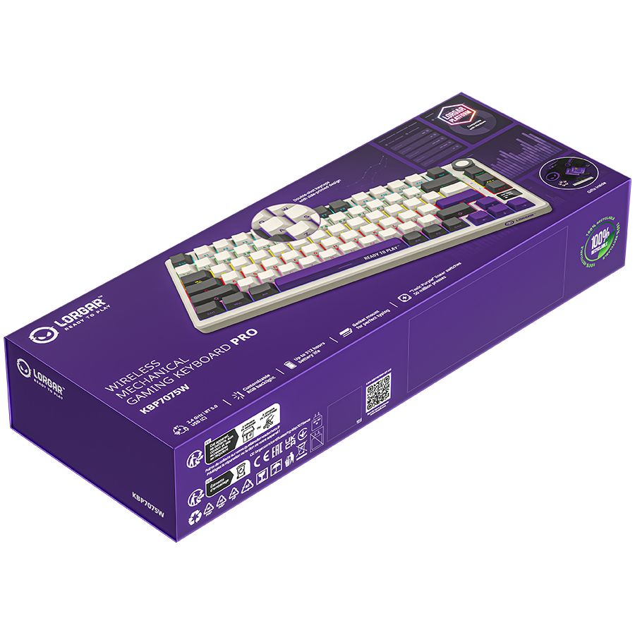 LORGAR KBP7075W Gaming Wireless Bluetooth Mechanical Keyboard Beige US