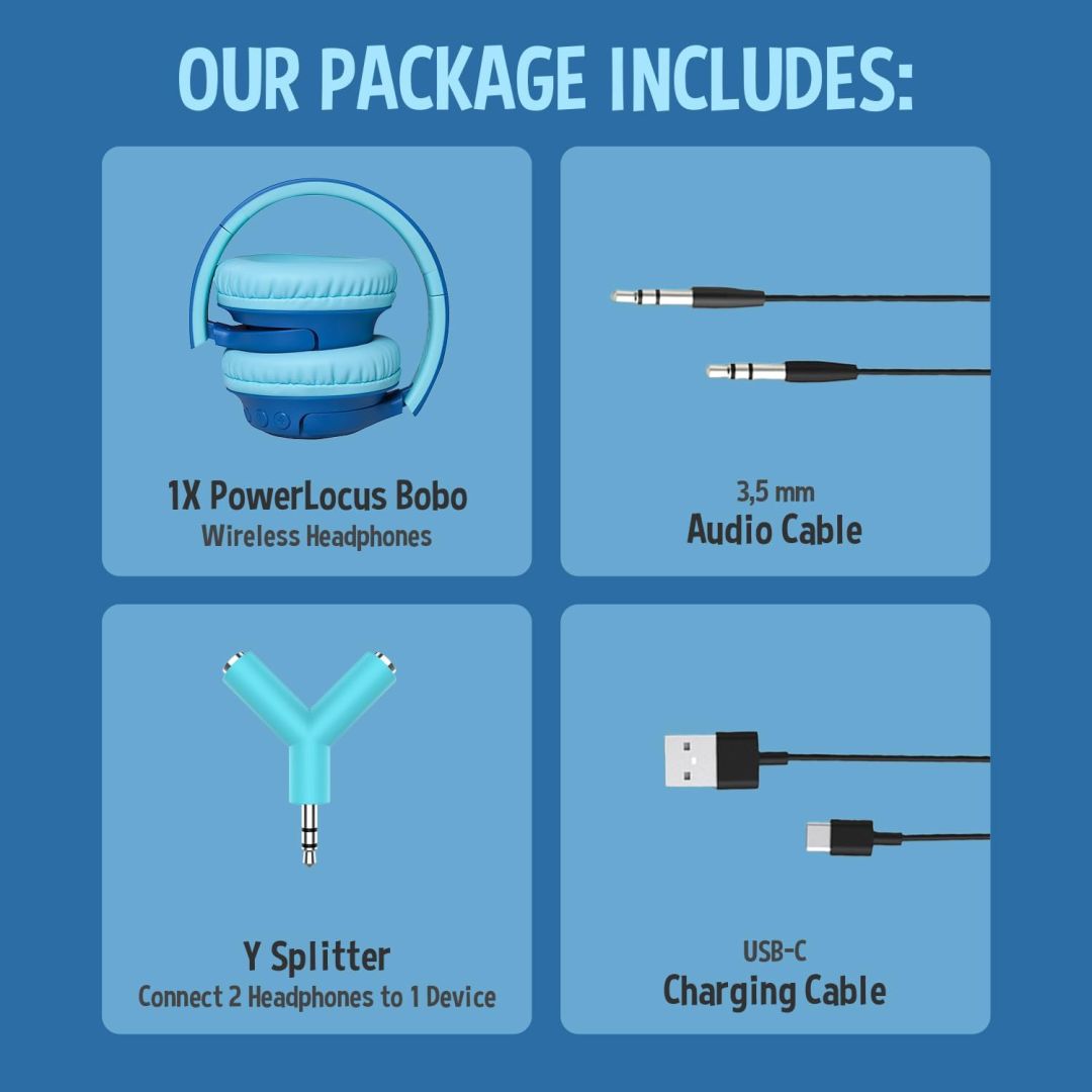 PowerLocus Bobo Kids Bluetooth Headset Black/Blue