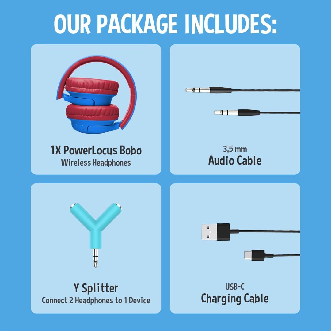 PowerLocus Bobo Kids Bluetooth Headset Blue/Red