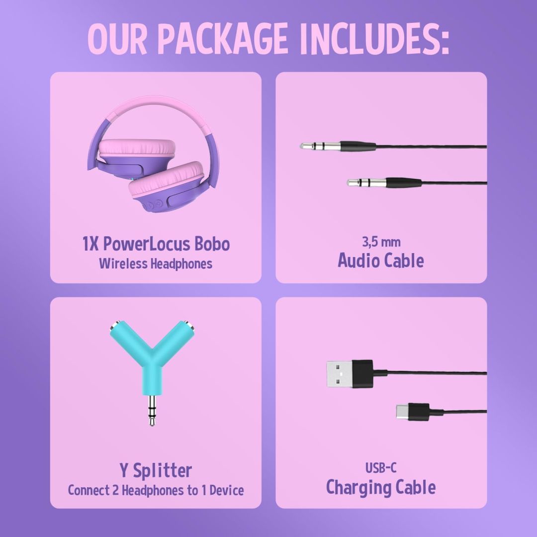 PowerLocus Bobo Kids Bluetooth Headset Purple/Pink