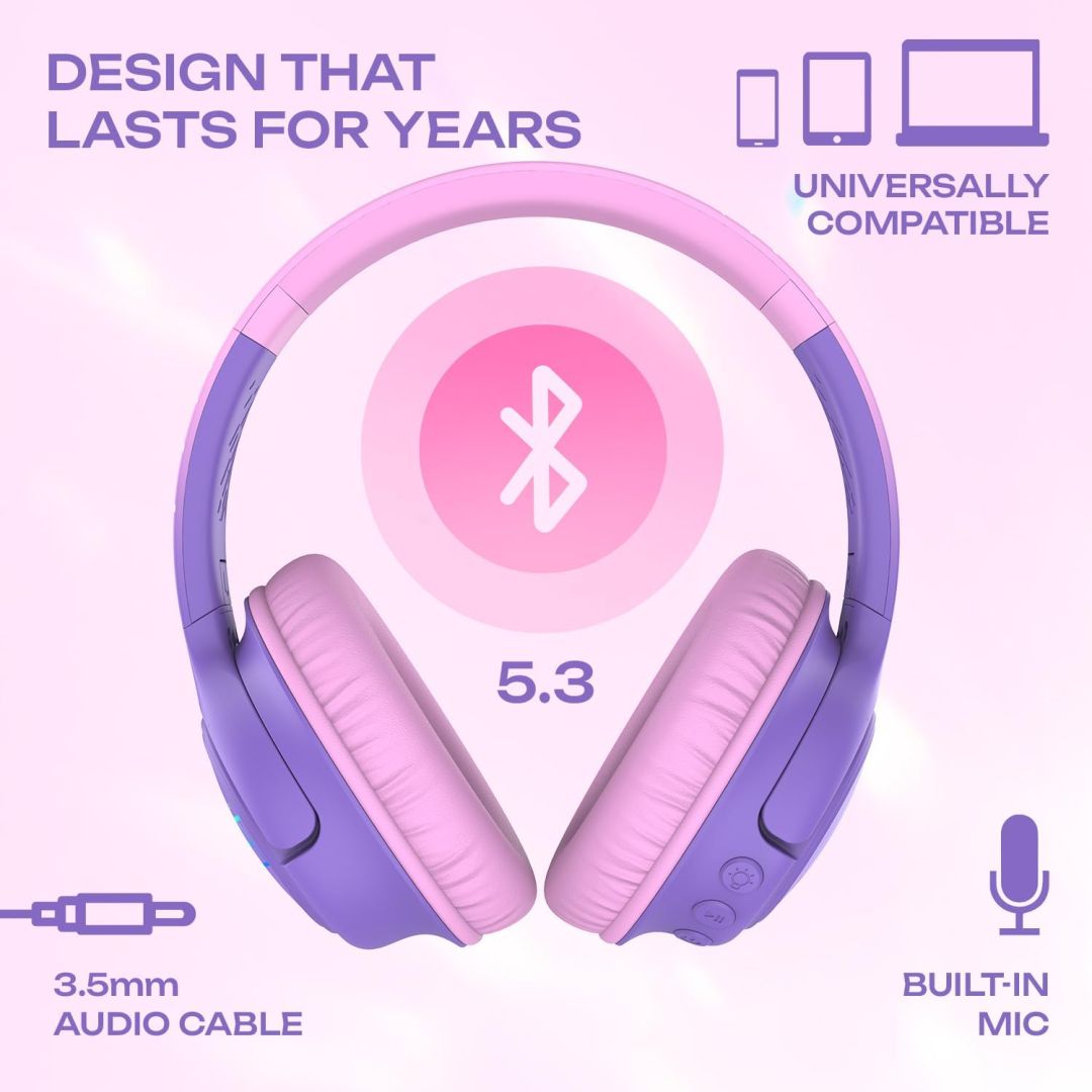 PowerLocus Bobo Kids Bluetooth Headset Purple/Pink