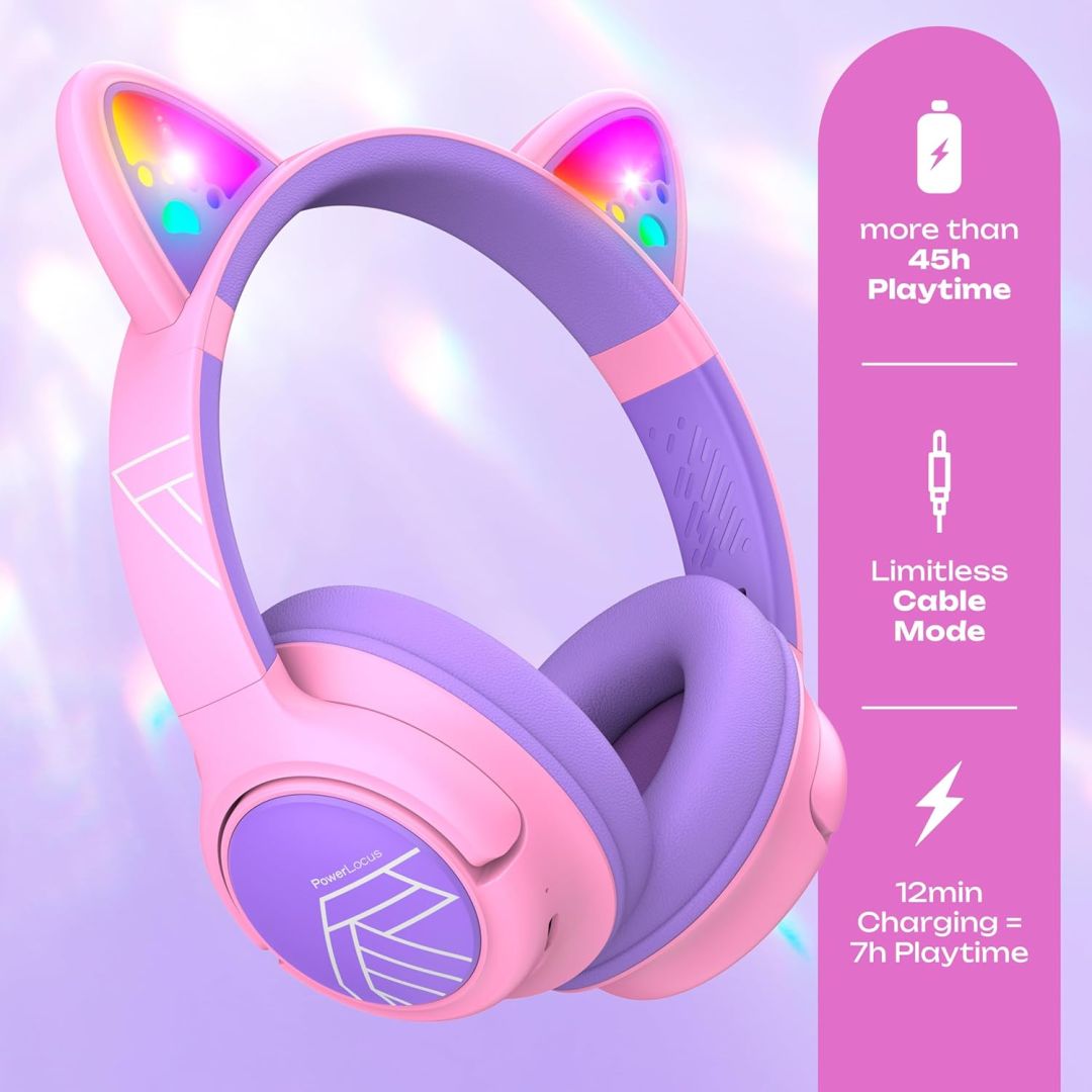 PowerLocus Bobo Ears Kids Bluetooth Headset Purple/Pink