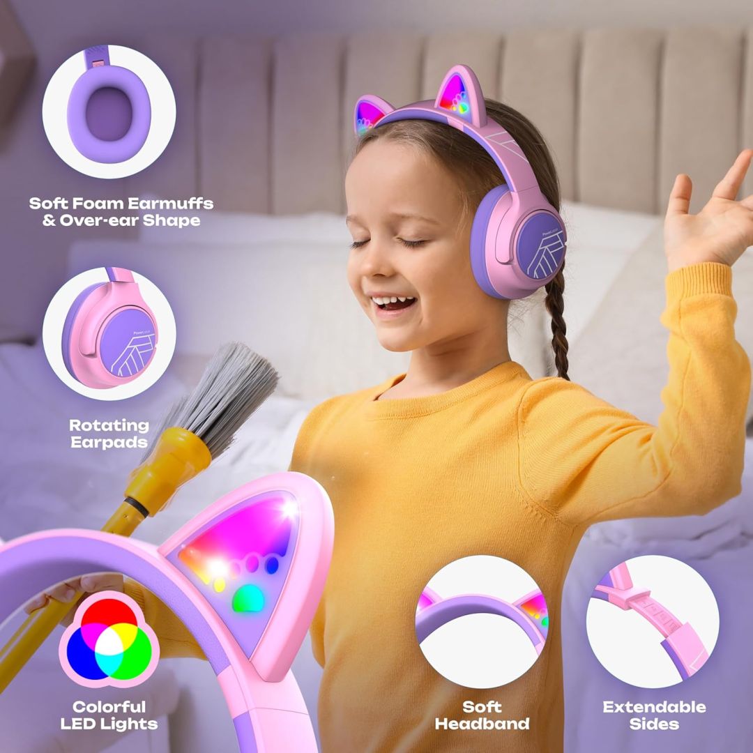 PowerLocus Bobo Ears Kids Bluetooth Headset Purple/Pink