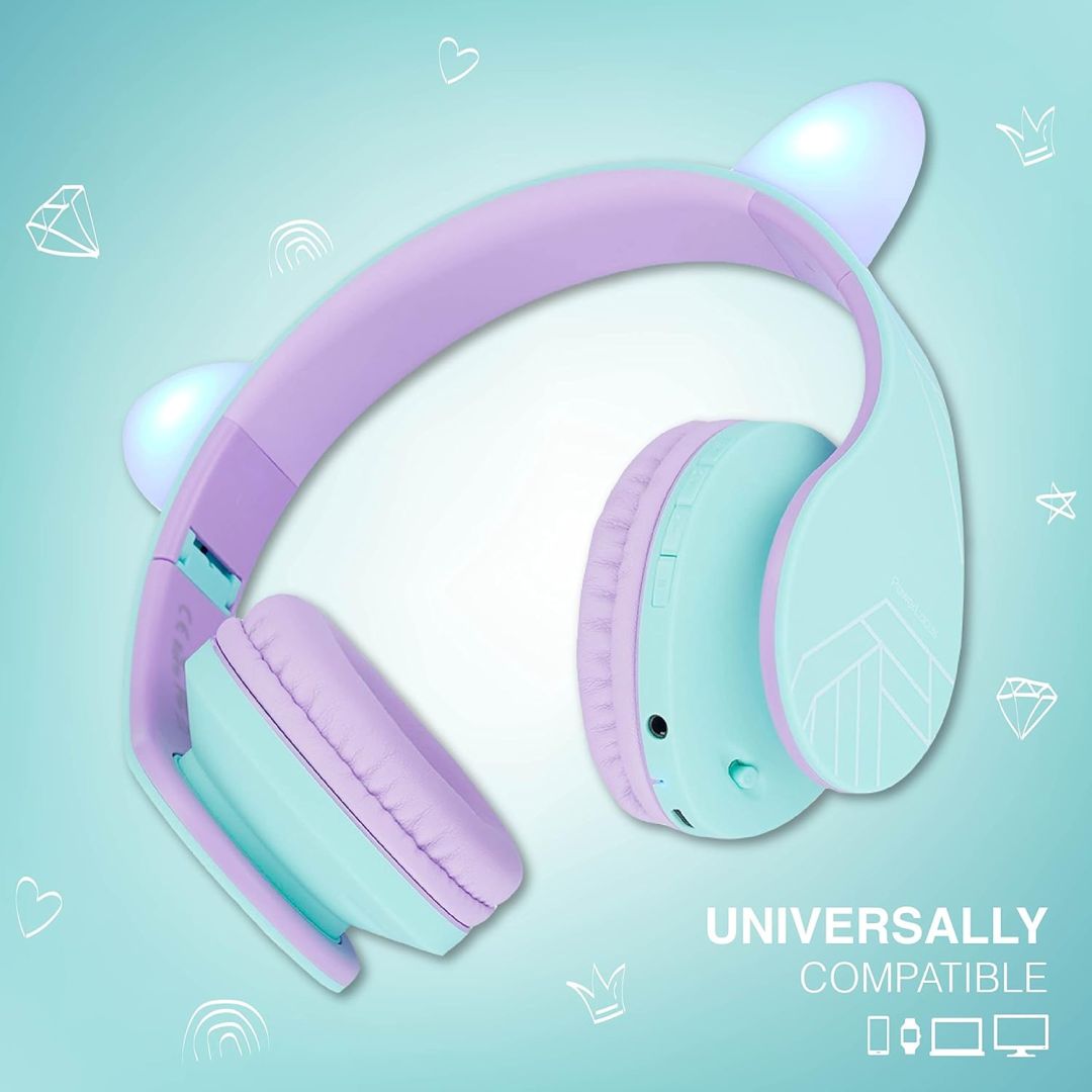 PowerLocus P2Kids Bluetooth Headset Teal/Purple Ears