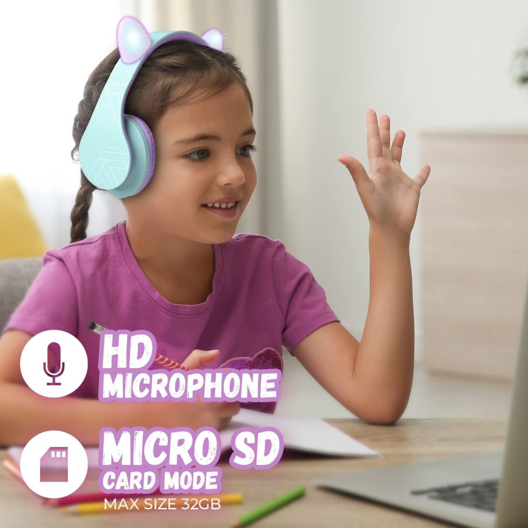 PowerLocus P2Kids Bluetooth Headset Teal/Purple Ears
