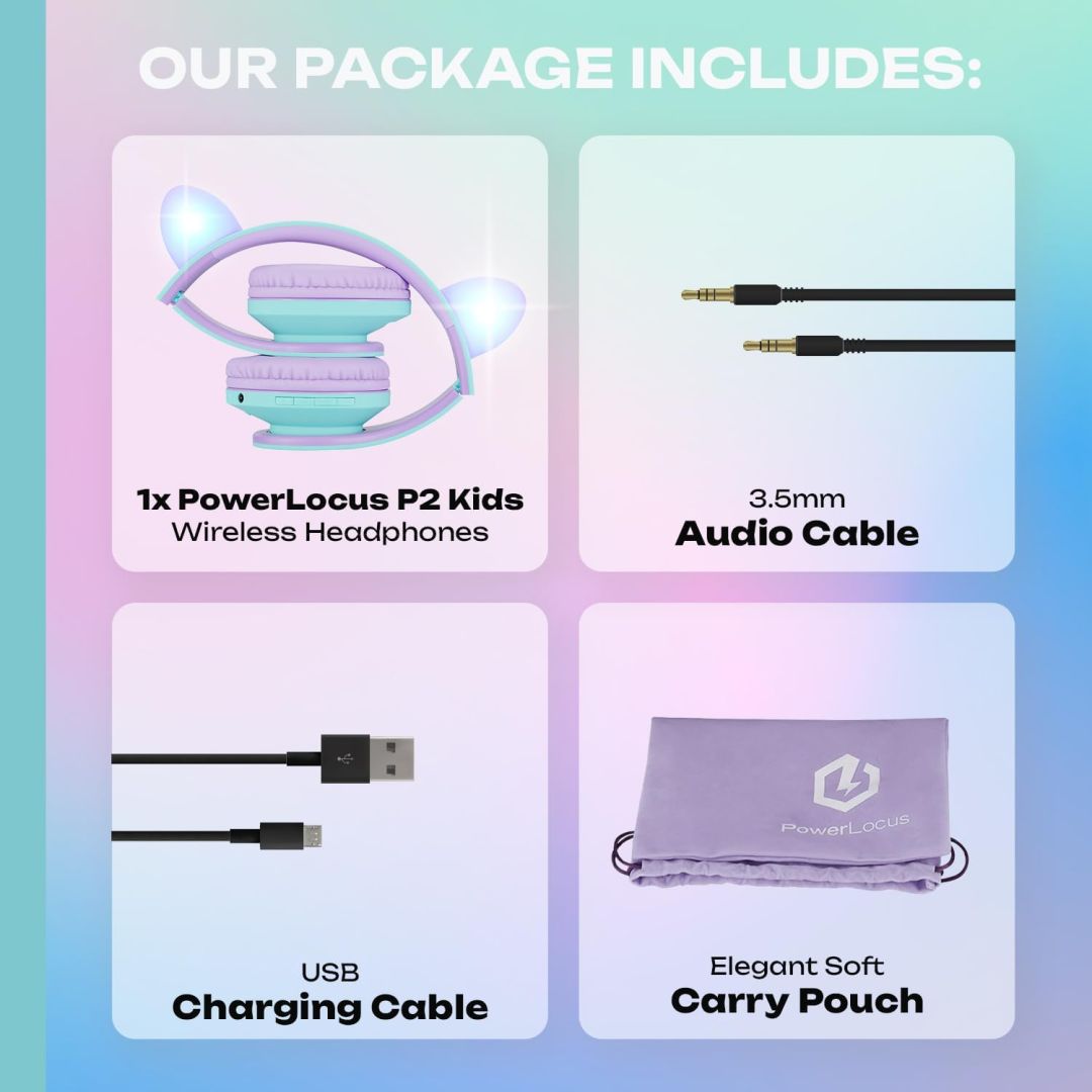 PowerLocus P2Kids Bluetooth Headset Teal/Purple Ears