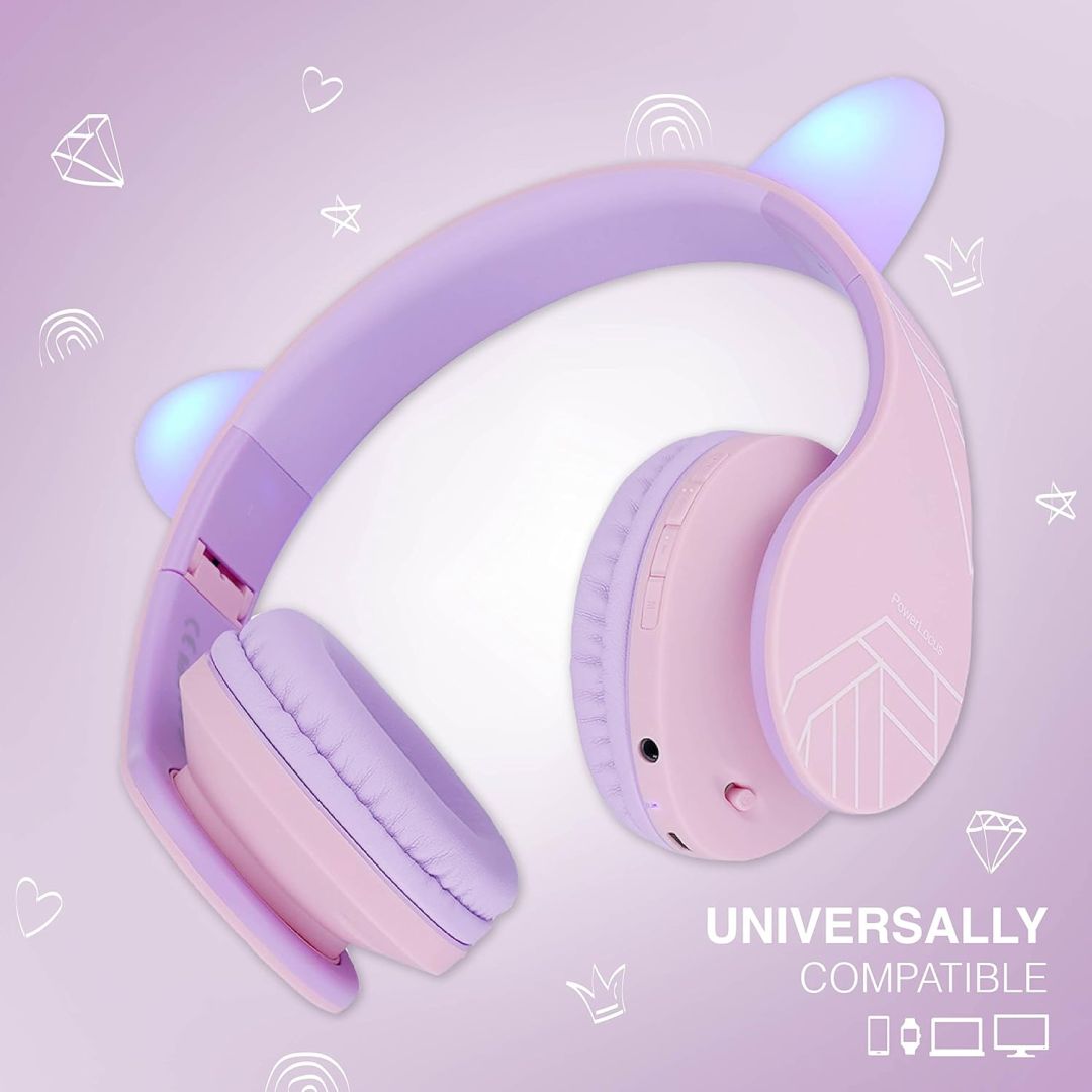 PowerLocus P2Kids Bluetooth Headset Purple/Pink Ears