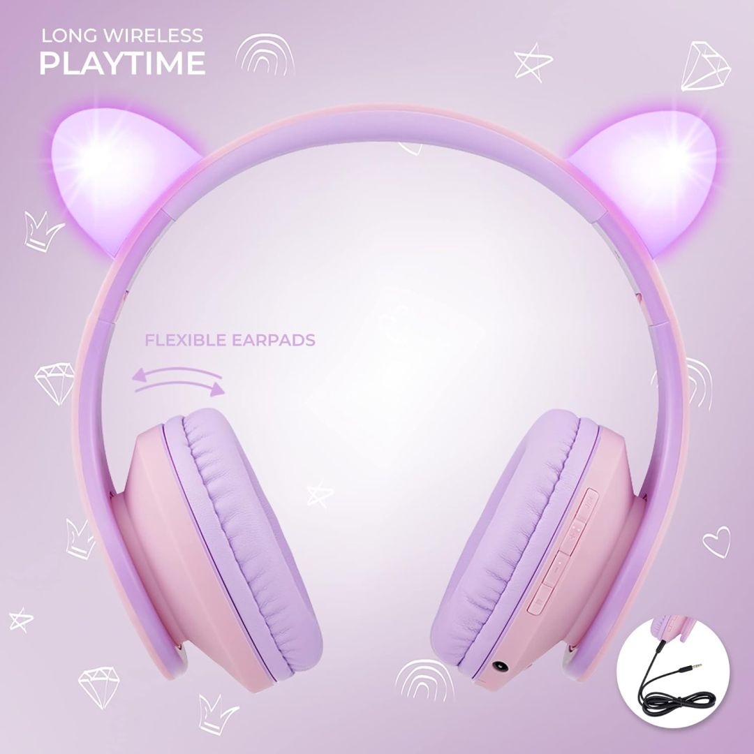 PowerLocus P2Kids Bluetooth Headset Purple/Pink Ears