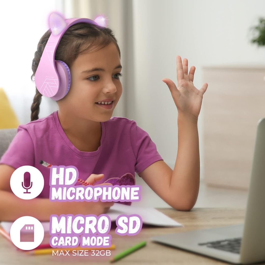 PowerLocus P2Kids Bluetooth Headset Purple/Pink Ears