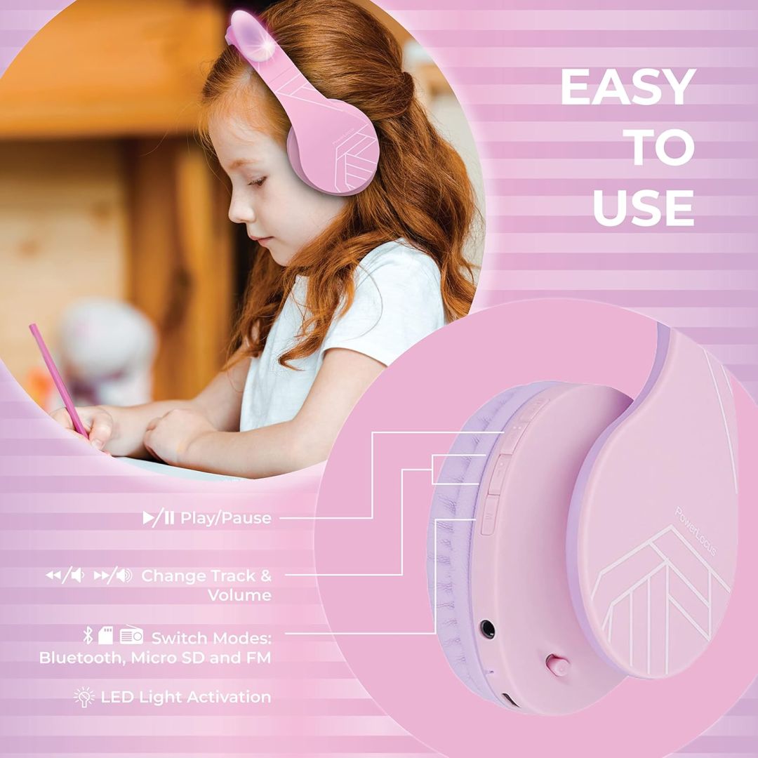 PowerLocus P2Kids Bluetooth Headset Purple/Pink Ears