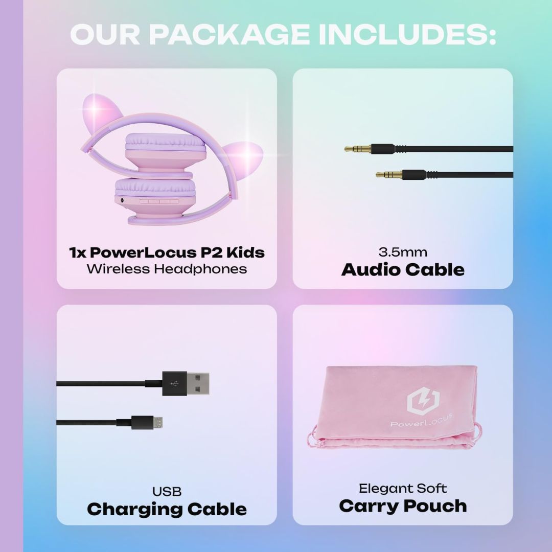 PowerLocus P2Kids Bluetooth Headset Purple/Pink Ears