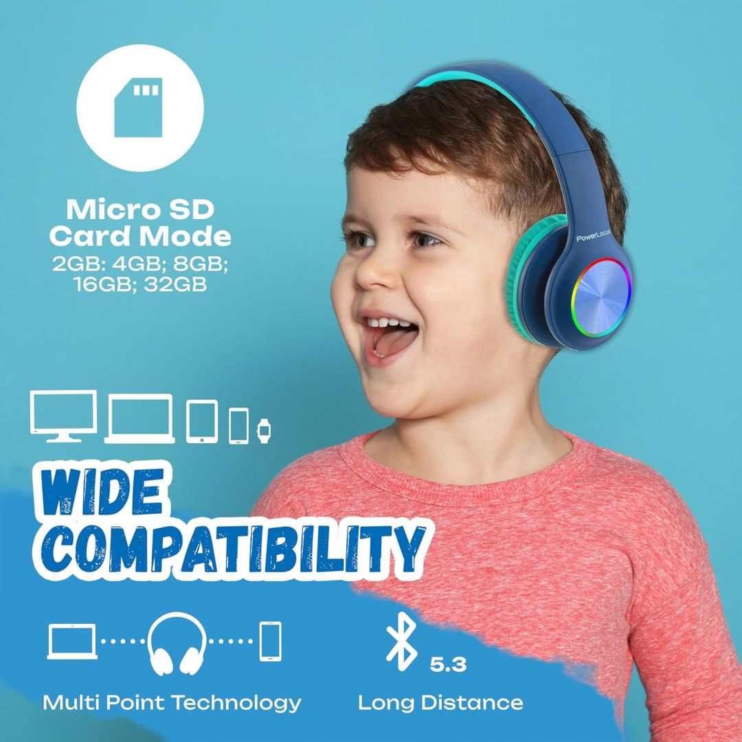 PowerLocus PLED Kids Bluetooth Headset Blue