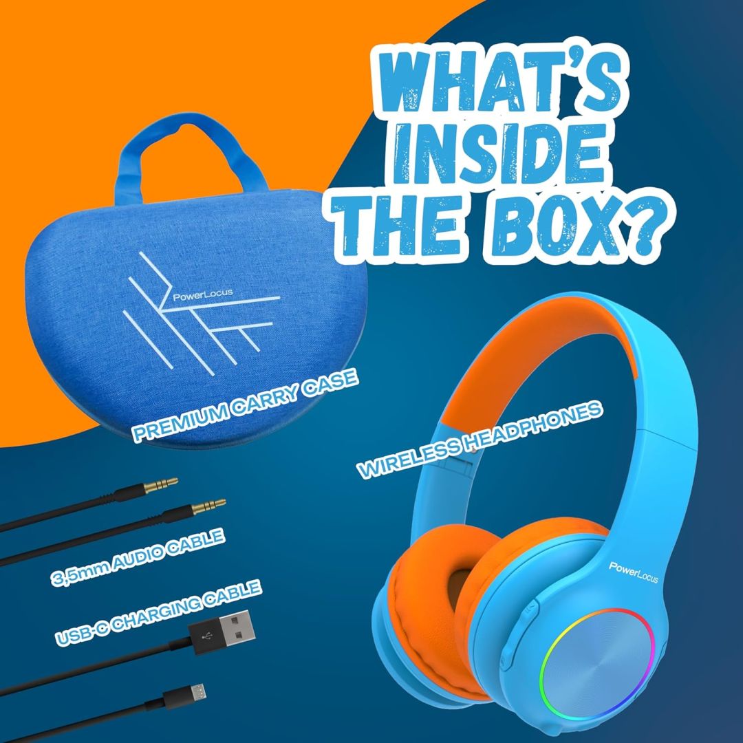 PowerLocus PLED Kids Bluetooth Headset Blue/Orange