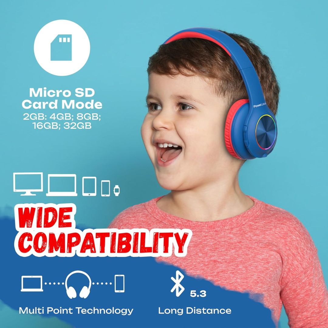 PowerLocus PLED Kids Bluetooth Headset Blue/Red