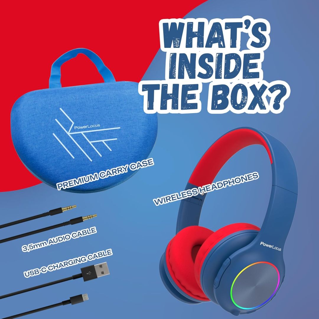 PowerLocus PLED Kids Bluetooth Headset Blue/Red
