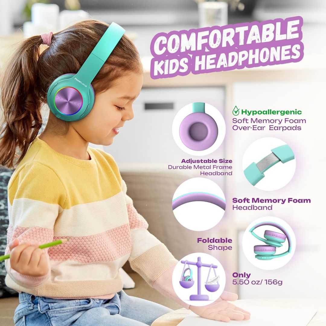 PowerLocus PLED Kids Bluetooth Headset Teal/Purple