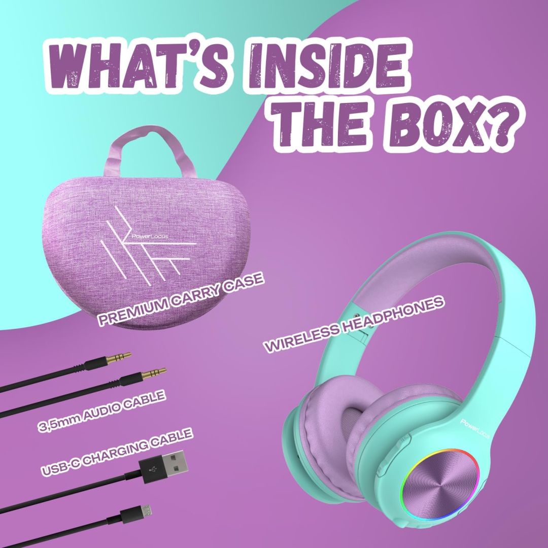 PowerLocus PLED Kids Bluetooth Headset Teal/Purple
