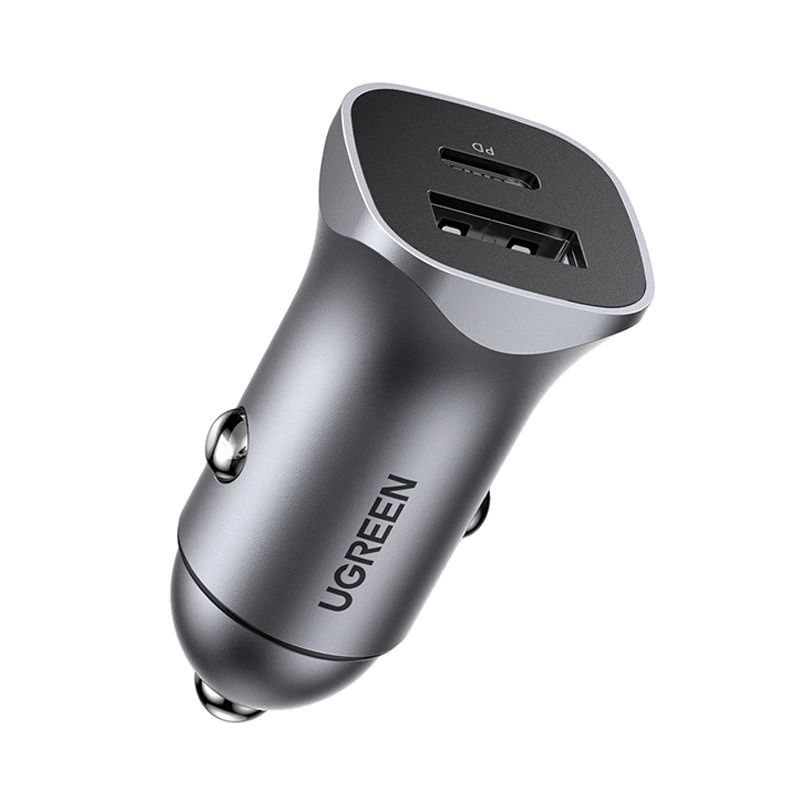 UGREEN Car Charger USB-A/USB-C 24W Power Delivery Quick Charge Gray