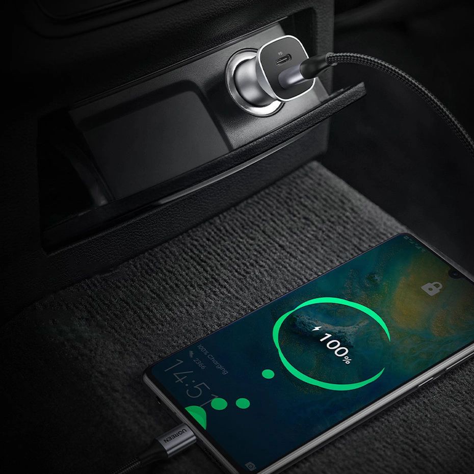 UGREEN Car Charger USB-A/USB-C 24W Power Delivery Quick Charge Gray