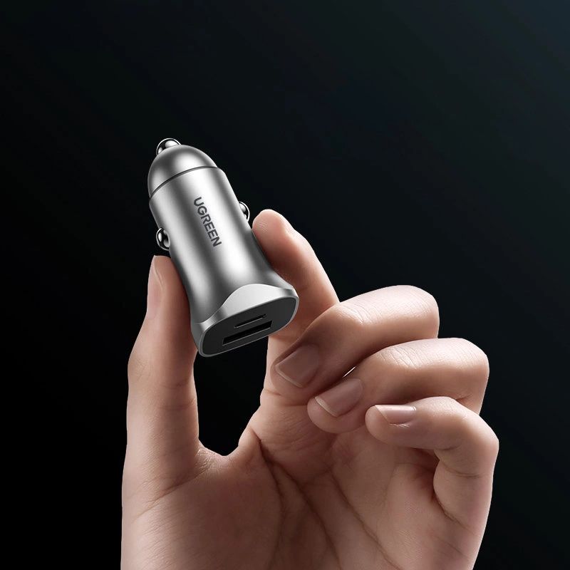 UGREEN Car Charger USB-A/USB-C 24W Power Delivery Quick Charge Gray
