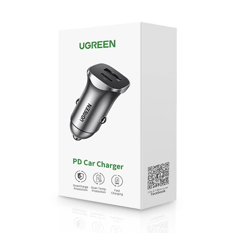 UGREEN Car Charger USB-A/USB-C 24W Power Delivery Quick Charge Gray