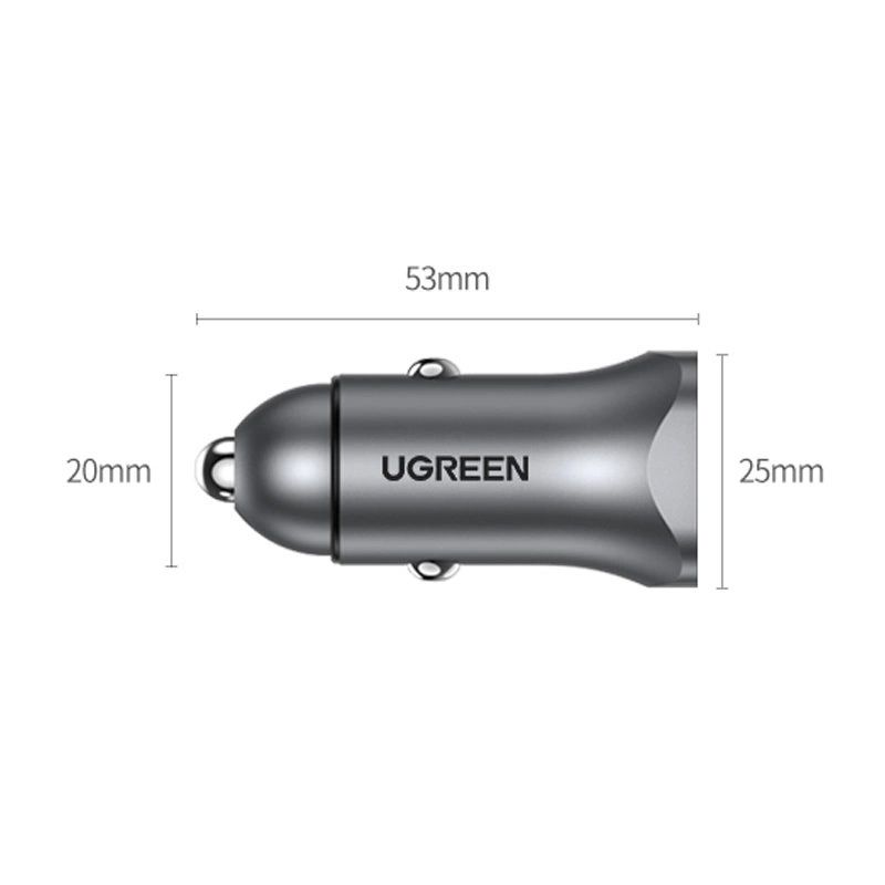 UGREEN Car Charger USB-A/USB-C 24W Power Delivery Quick Charge Gray