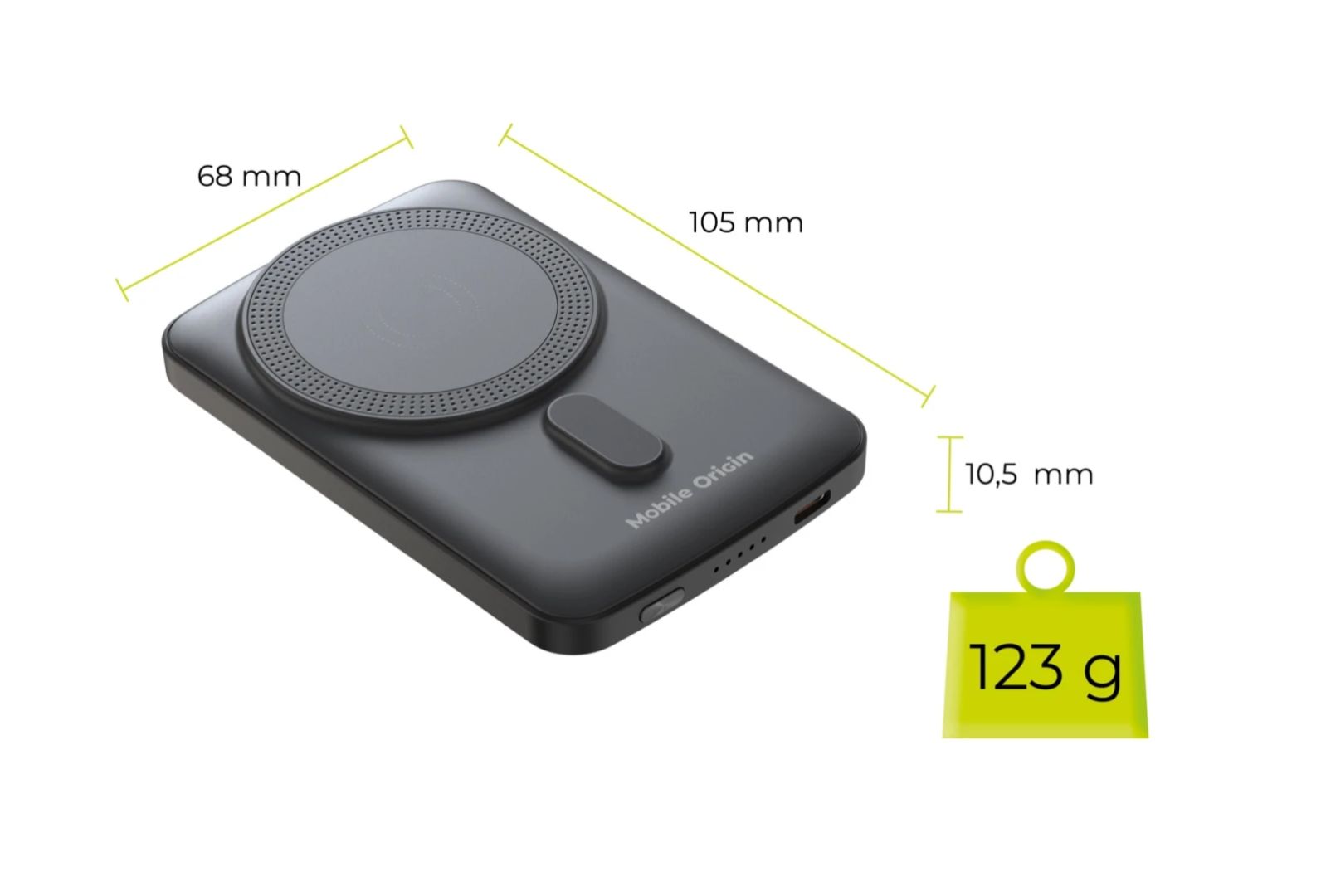 Mobile Origin Wireless Magnetic PowerBank 5000mAh Black