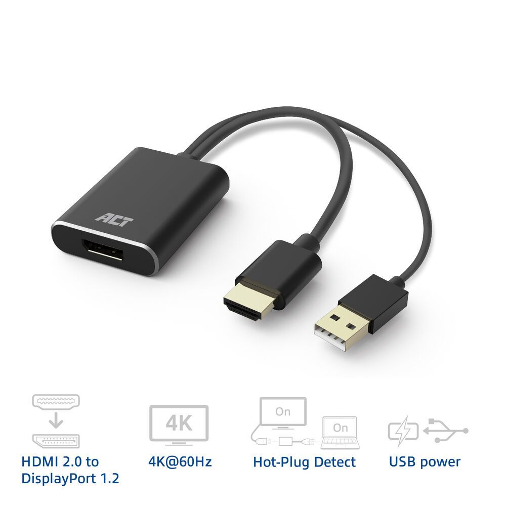 ACT HDMI to DisplayPort adapter 4K@60Hz Black