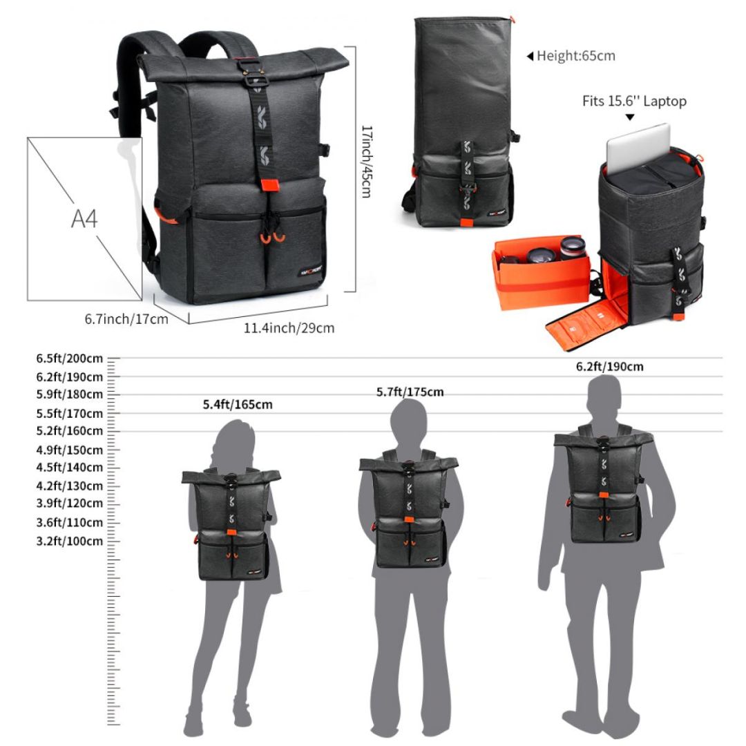 K&F Concept 2-in-1 Camera Backpack Travel 15,6