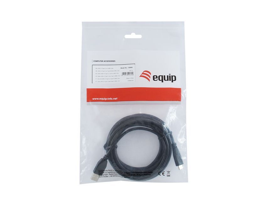 EQuip USB-C 2.0 to USB-A cable 3m Black