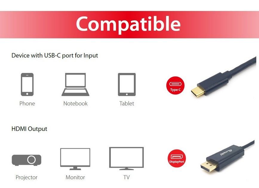 EQuip USB-C to DisplayPort 4K/60Hz cable 3m Black