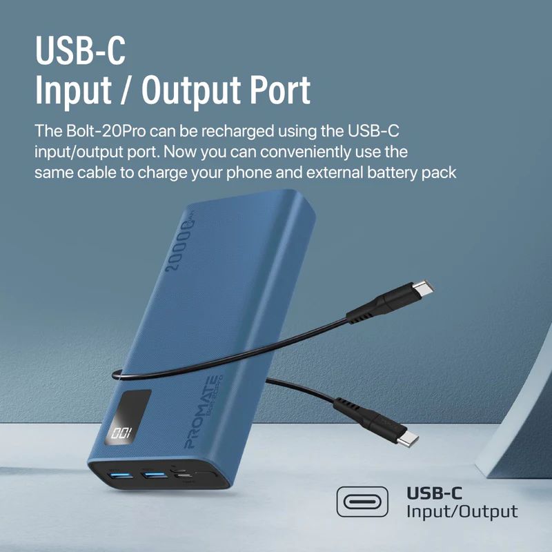 Promate  Bolt-20Pro 20000mAh PowerBank Blue