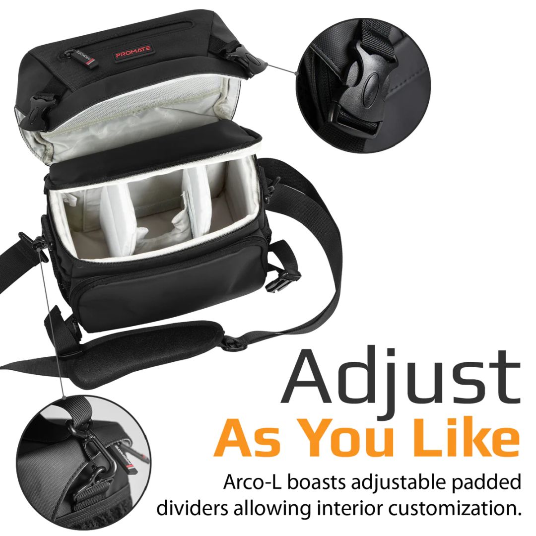 Promate  Arco-L Compact SLR Camera bag with Adjustable Compartment Black
