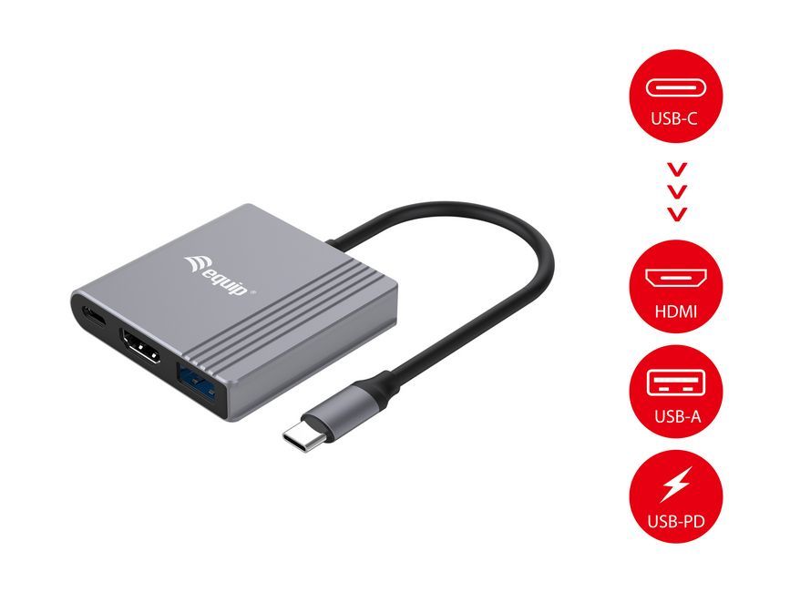 EQuip 133488 3in1 USB-C to HDMI/USB-A/USB PD Adapter