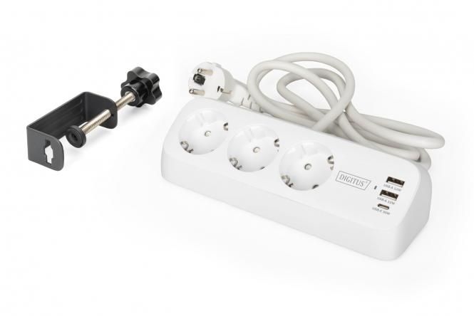 Digitus Hálózati Elosztó Kapcsolóval 3DIN 1,5m White