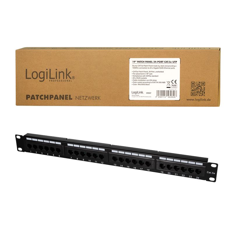 Logilink Cat.5e Patch Panel 24 ports unshielded 19 inch rack mount Black