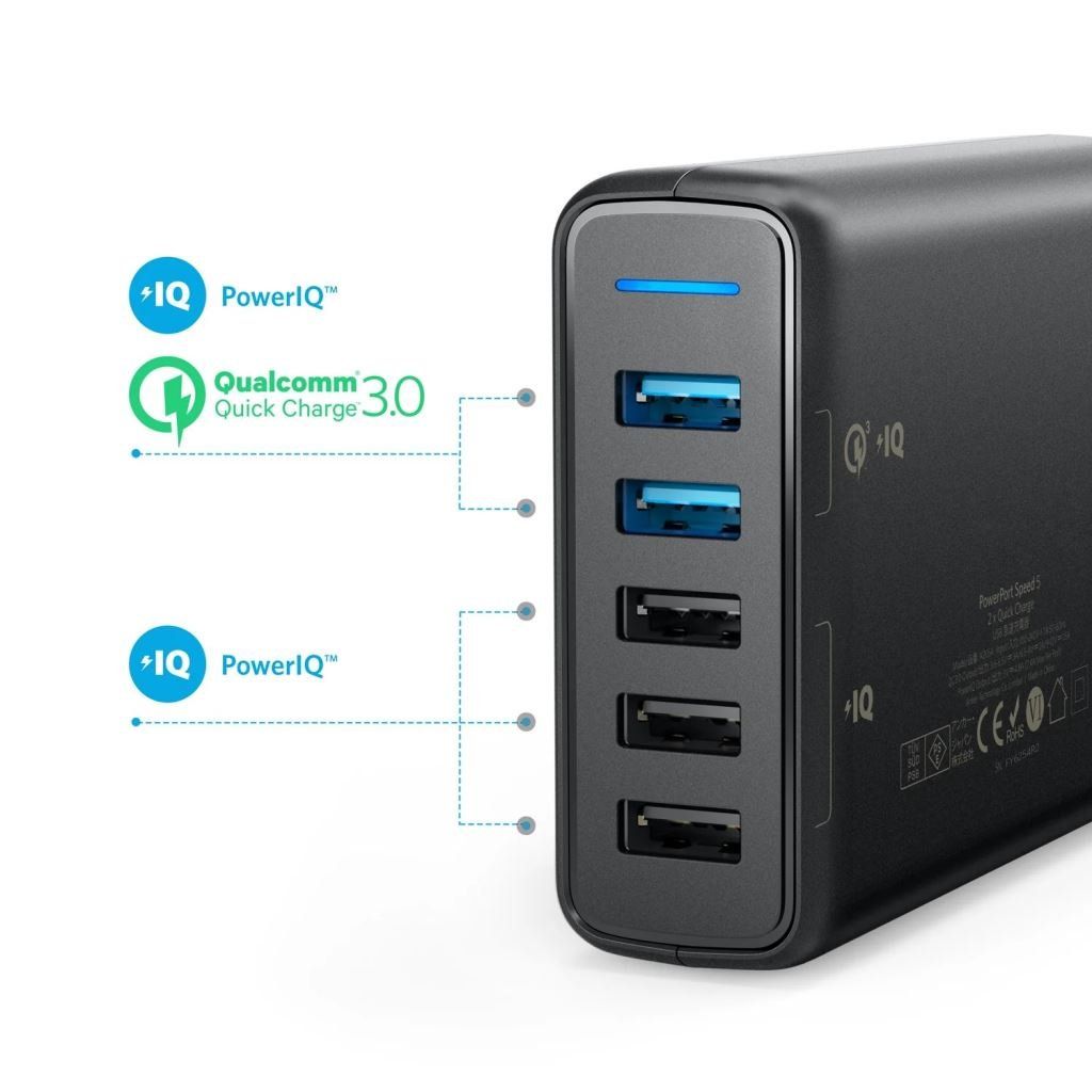 ANKER A2054L11 PowerPort Speed 5 Quick Charge 3.0 Black
