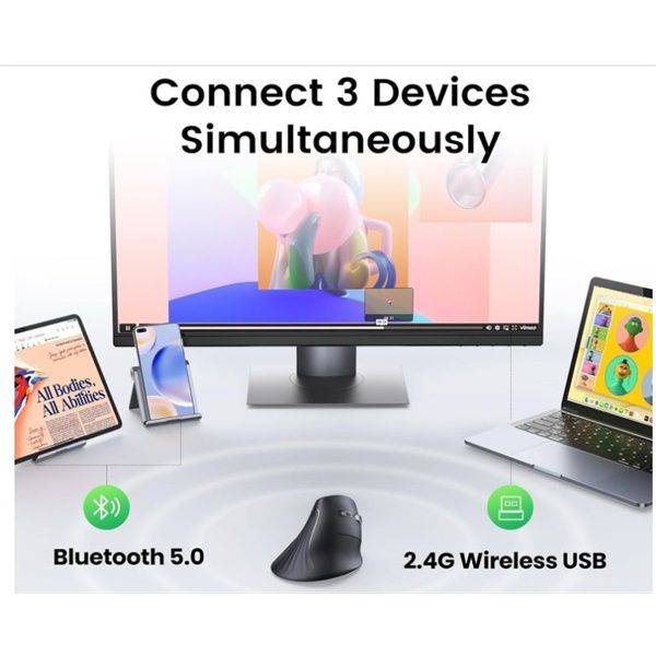 UGREEN MU08 Vertical Wireless Bluetooth Mouse Black