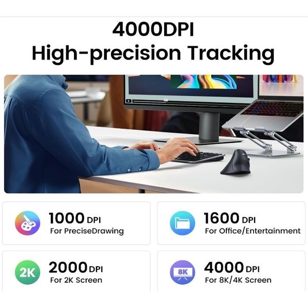 UGREEN MU08 Vertical Wireless Bluetooth Mouse Black