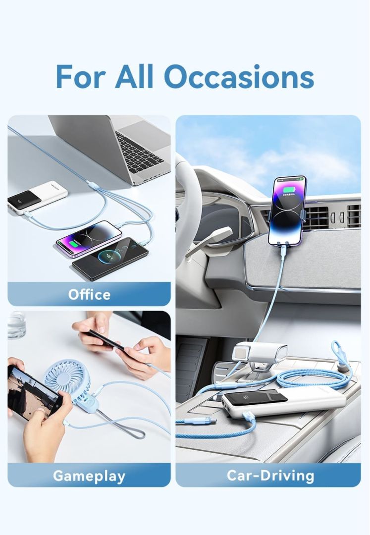 Vention USB 2.0 A Male to 3-in-1 USB-C & Lightning & Micro-B Male 6A Cable 1,5m Blue