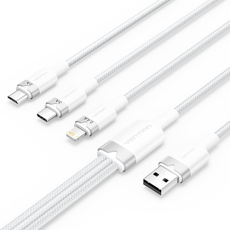 Vention USB 2.0 A Male to 3-in-1 USB-C & Lightning & Micro-B Male 3A Cable 1,5m White
