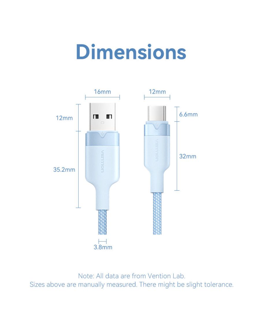 Vention USB 2.0 A Male to C Male 3A Aluminum Alloy Type cable 1m Blue