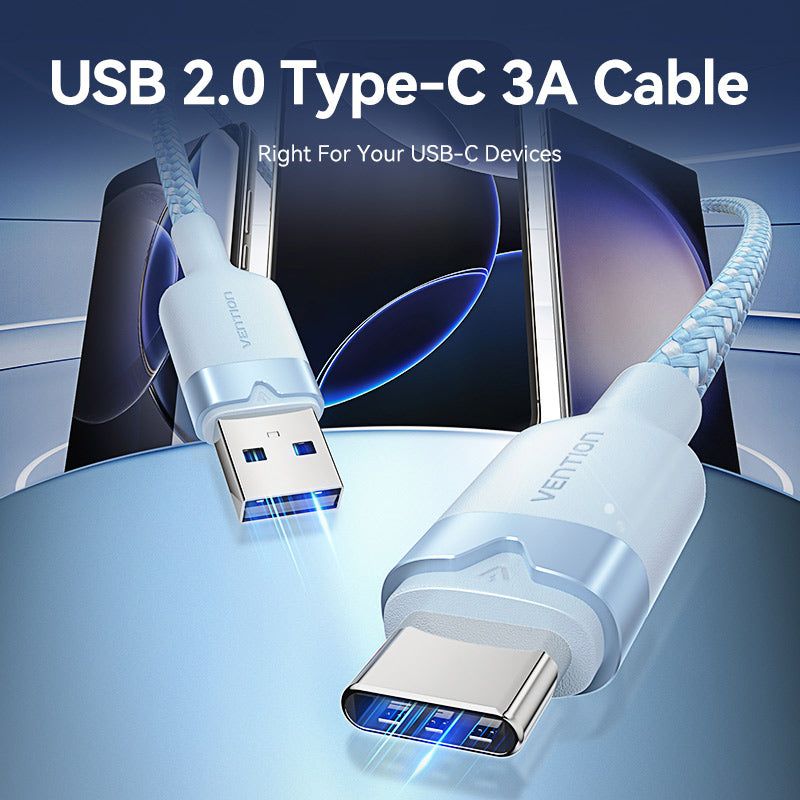 Vention USB 2.0 A Male to C Male 3A Aluminum Alloy Type cable 1m Blue
