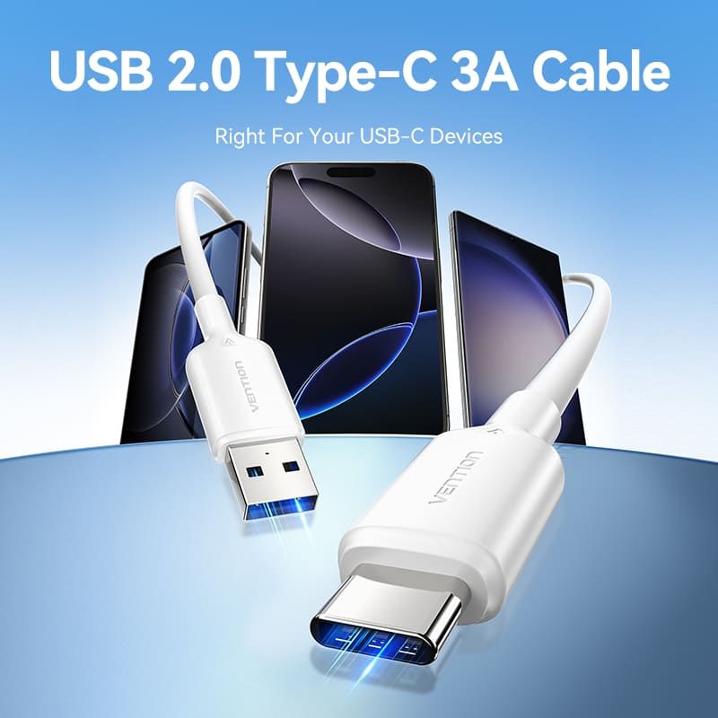 Vention Vention USB 2.0 A Male to C Male 3A PVC Type cable 1m White