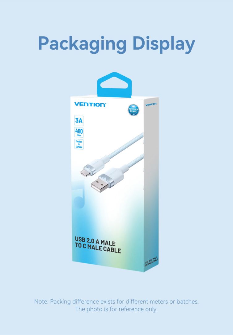 Vention USB 2.0 A Male to C Male 3A Aluminum Alloy Type cable 1m White